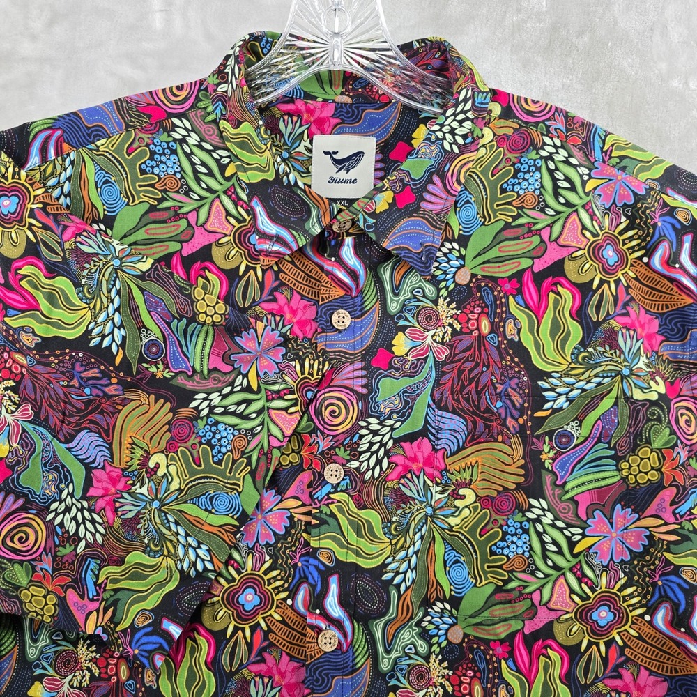 Yiume Hawaiian Shirt Mens XXL Psychedelic Floral Abstract Art Short Sleeve